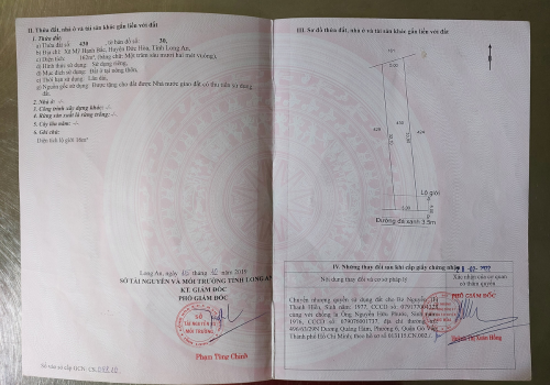 Verified land title for plot No.430 in My Hanh Bac, Duc Hoa district, Long An